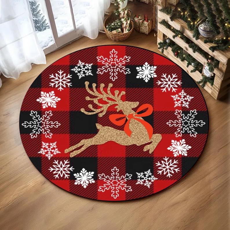 

Christmas Ornaments Round Rug Merry Christmas Santa Rudolph Riding Home Mat Living Room Decor Sofa Rug Festival Event Carpet 120*120cm