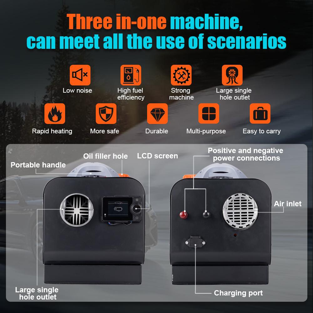 Car Parking Heater Set 12v 24v 220v Universal 2-8KW Black Full Body Metal Thickened Shell With Bluetooth Voice Playback Function