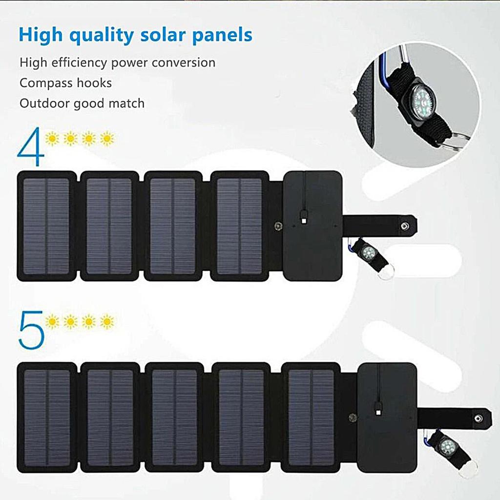 Solar Charger Portable Waterproof Cellphone Charging Device Foldable Smartphone Charger For Home Outdoor Car RV Hiking Explorer