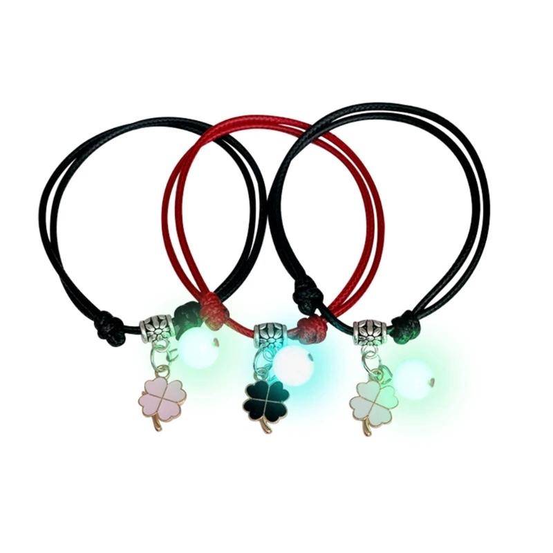 3 Pcs/set Luminous Beads Bracelet Hand-woven Love Star Moon Cat Sisters Novel Luminous Bracelet Adjustable Hand Rope