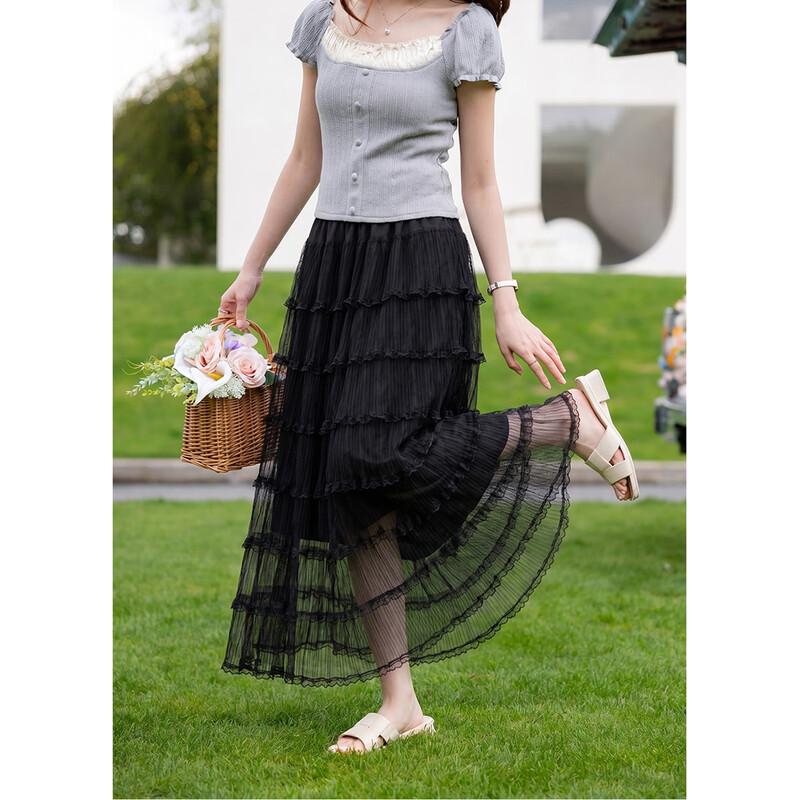 Mokana Women s Sweet Ruffled A-Line Maxi Skirt One Size