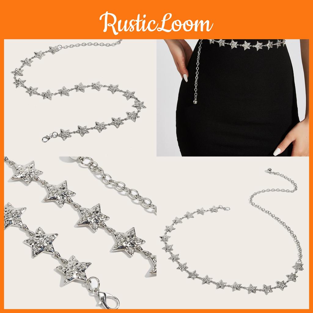 Metal Chain Star Waist Belt For Dresses With Hook Closure Stylish Summer Accessory
