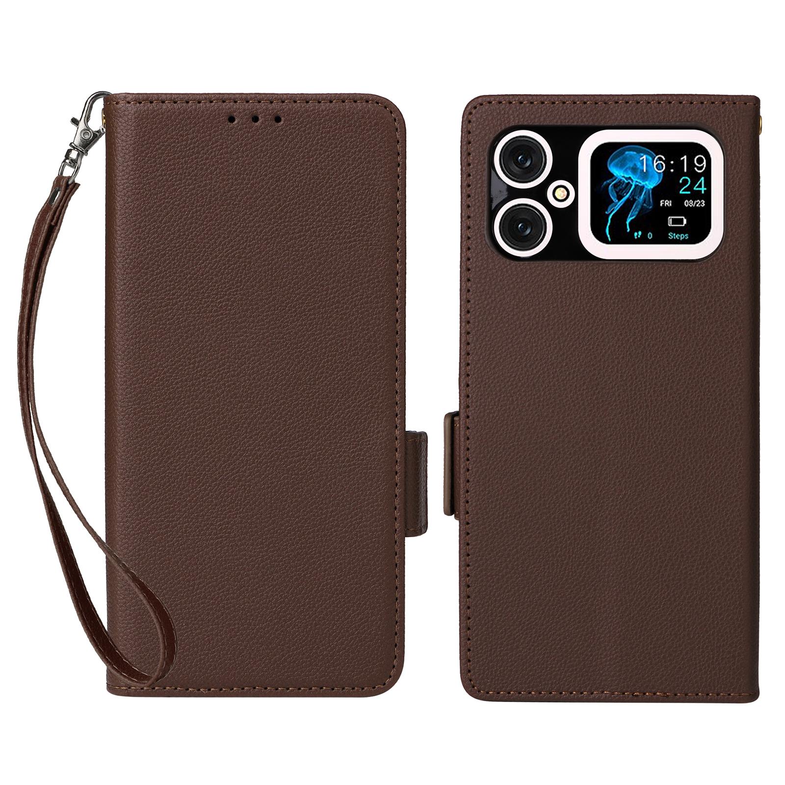 

For Cubot A20 Case with Wrist Strap Litchi Texture PU Leather Wallet Phone Cover Brown