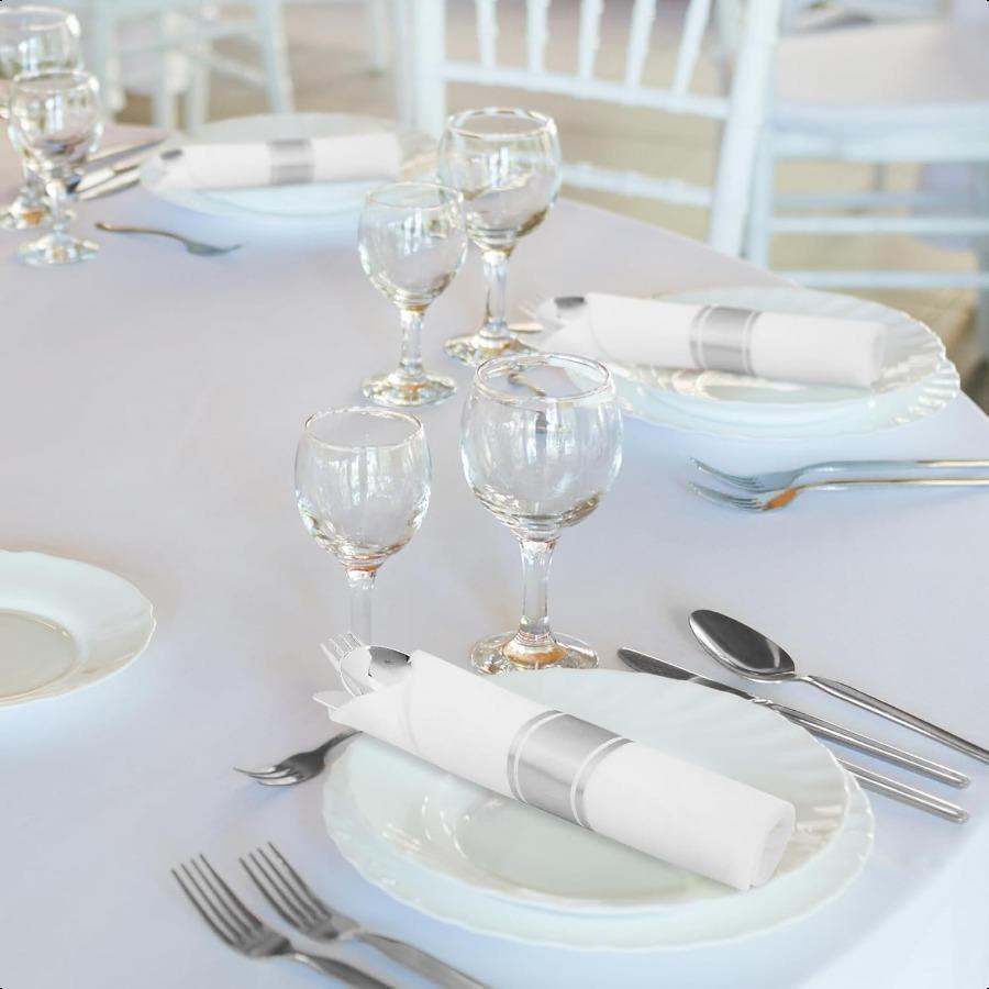 25 Pack Pre Rolled Silver Plastic Silverware Wrapped Cutlery Set Include Forks Spoons Knives and Napkins Disposable Heavy Duty