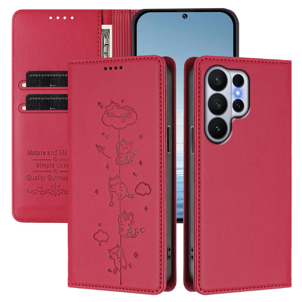 Strong Magnetic Cute Cat Cards Solt Wallet Leather Phone Case For Samsung S26 Ultra Edge S25 Plus S24 FE A56 Kickstand Cover