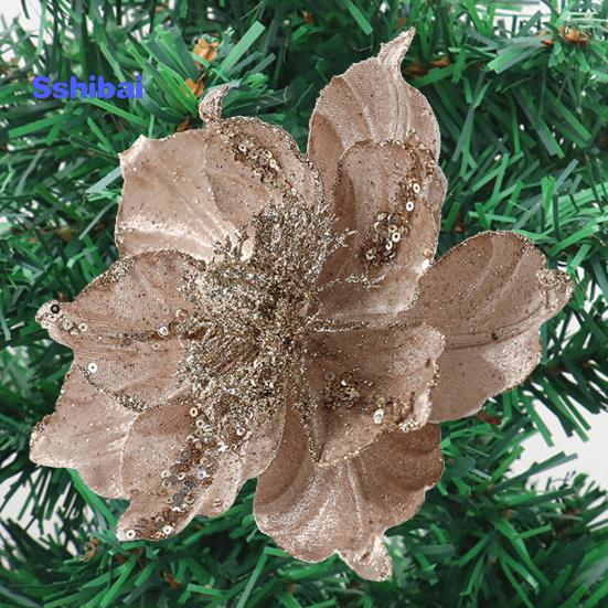 Glitter Artificial Flower Christmas Tree Decoration Vibrant Color Realistic Looking Easy To Hang Faux Flower Holiday Party Ornament