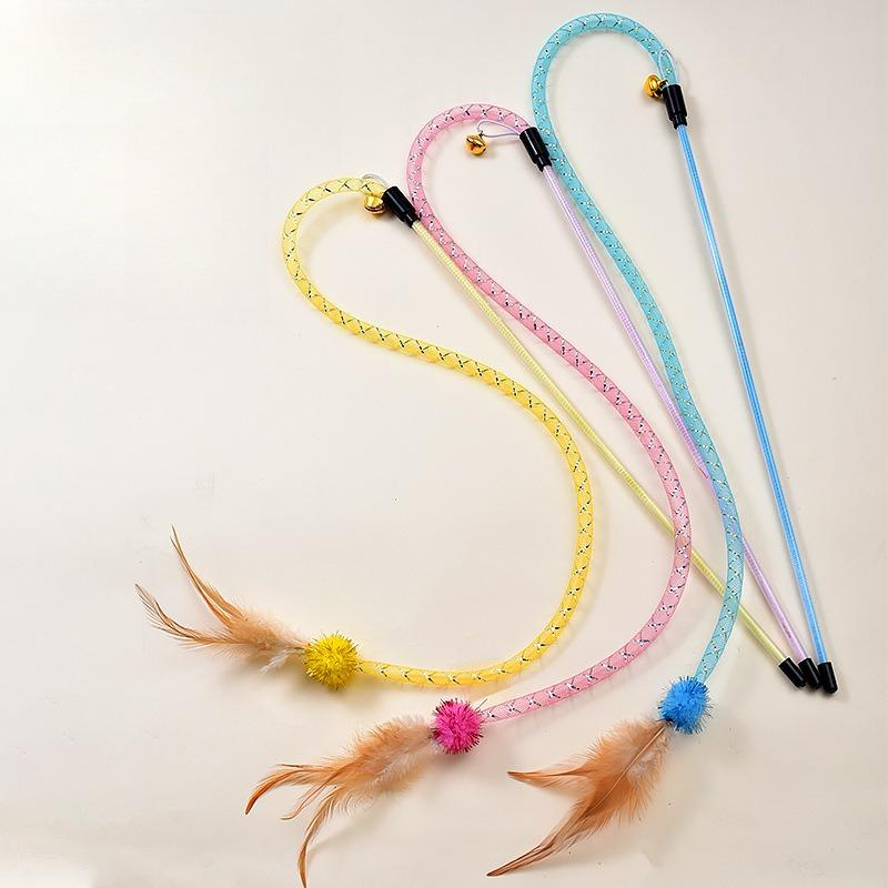 Katze Schlange Katze Teaser Stick Elastisches Netzrohr Feder Haarball Katze Teaser Katzenspielzeug Haustier Interaktiv Selbst-hi