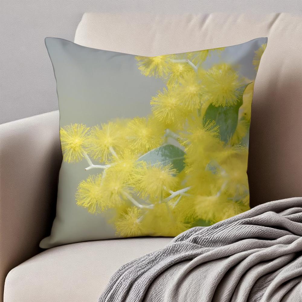Fashion Floral Art AAcacia Cushion Cover Pillowcase Antidustmite Invisible Zipper Short Plush Sofa Cushion
