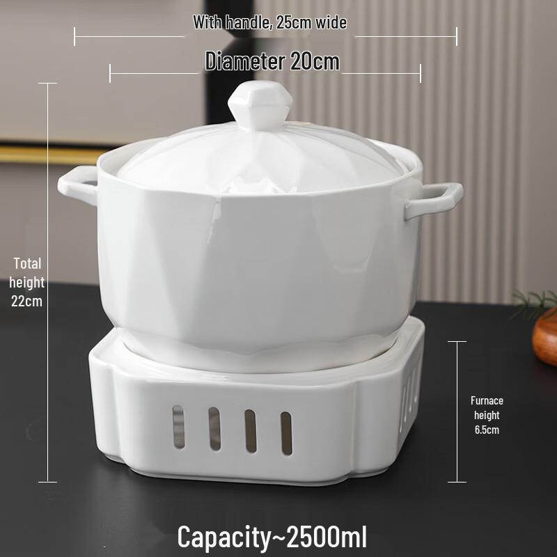 Zhi Shi White Square Ceramic Soup Pot with Candle Warmer