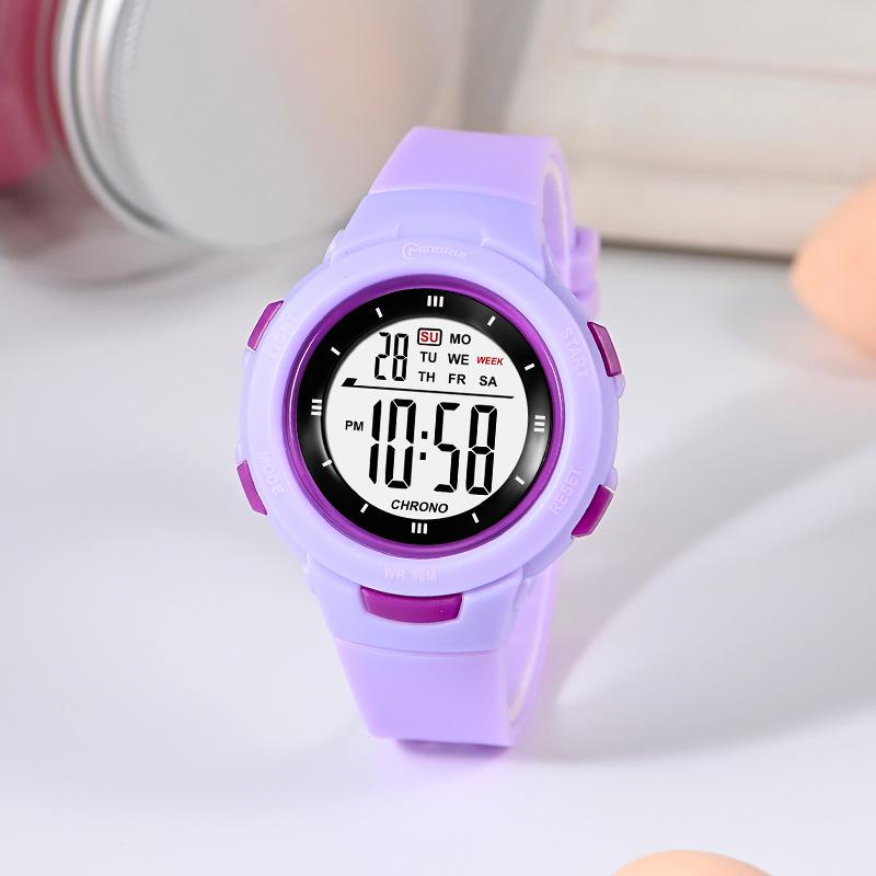CE49 Trendy Student Watch Children's Watch Fashionable Night Light Waterproof PU Strap Pinhole Electronic Watch
