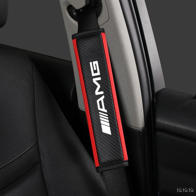 REE4 2pcs Car Seat Belt Shoulder Protector Cover Auto Accessories For Mercedes Benz AMG CLE CLA GLB GLS GLA GLE A B C E Class Sticker