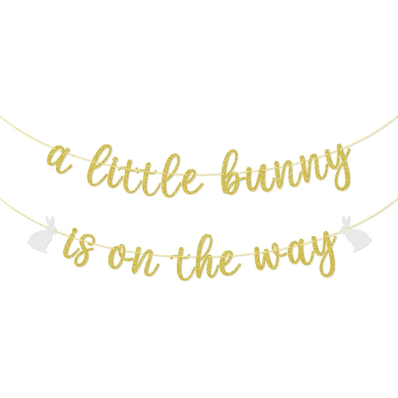 A Little Bunny is On the Way Banner, Easter Baby Shower Banner, Bunny Baby Shower Party Decorations, Gold Glitter