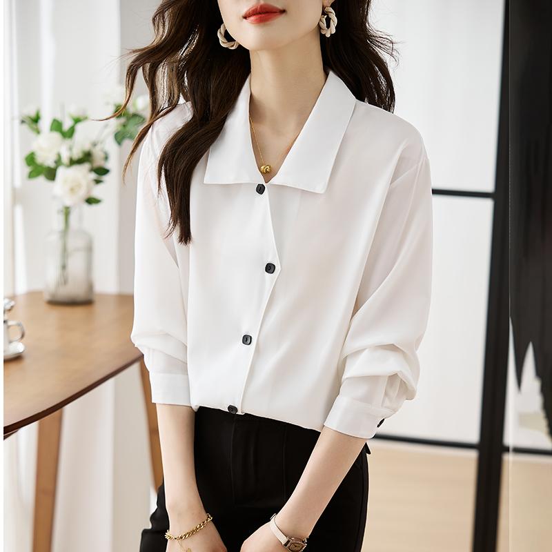 Women Blouses Shirts 2025 Spring Long Sleeve Women Blouse Shirt Turn Down Collar White Satin Blouse Shirt Women Tops J925