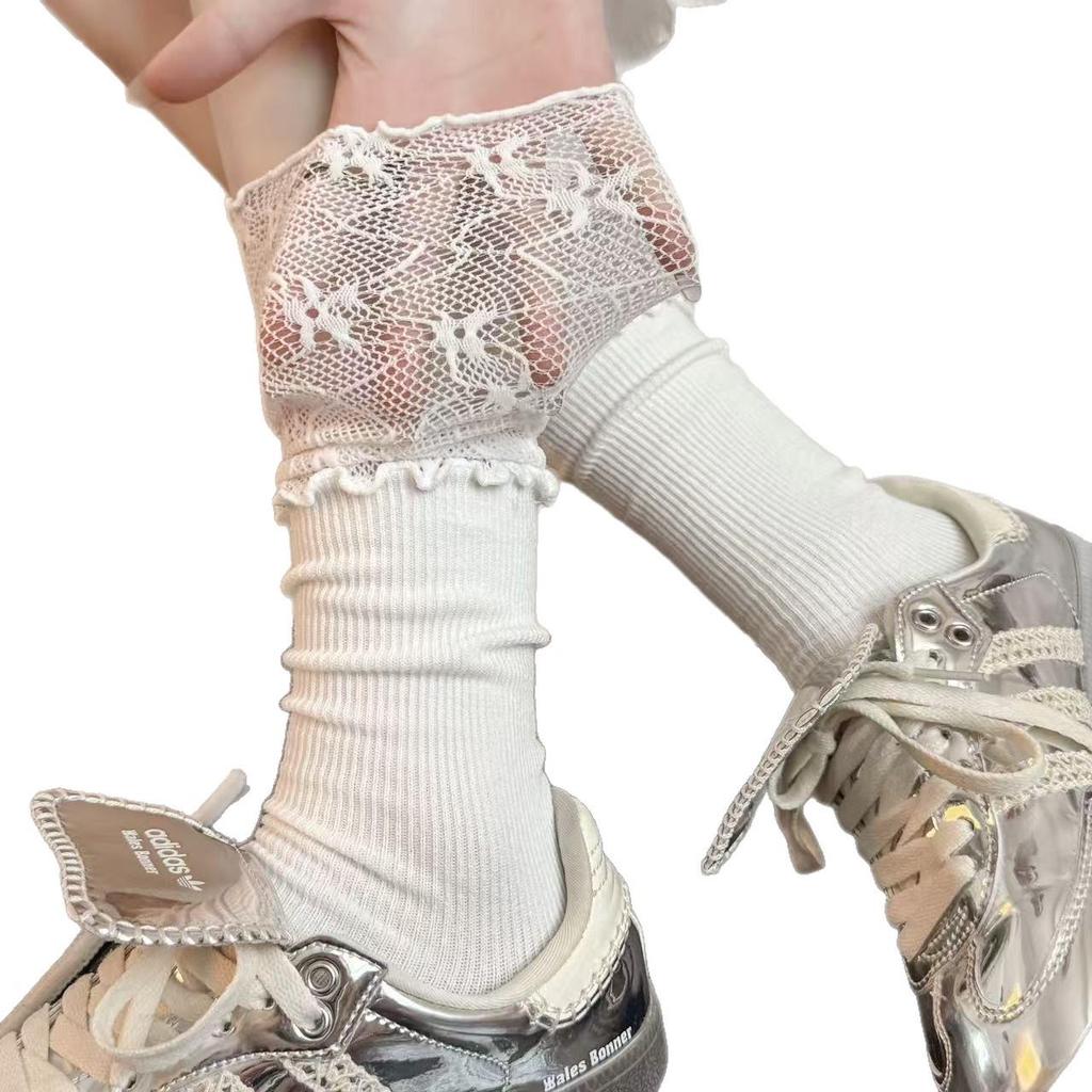 Women's Ballet Style Socks: Long Miu Calf Socks, White Lace Mary Jane Socks, JK Over-the-Knee Boot Socks.