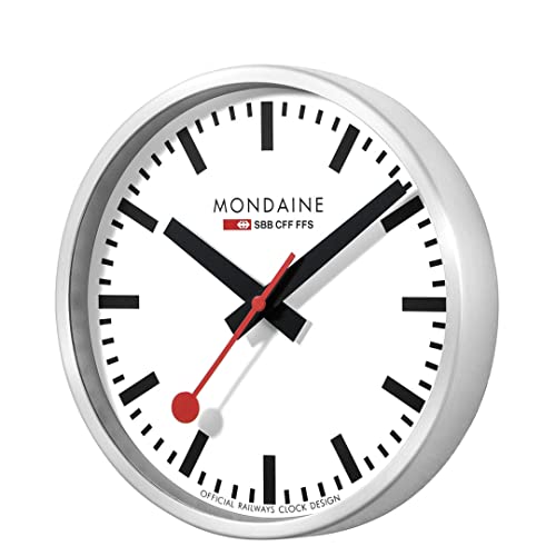 

Mondaine - Wall Clock A990.Clock.16SBB 25cm - Official Swiss Railways Clock - Red Second Hand Aluminum Casing - Dust Resistant Wall Clocks - Made in S