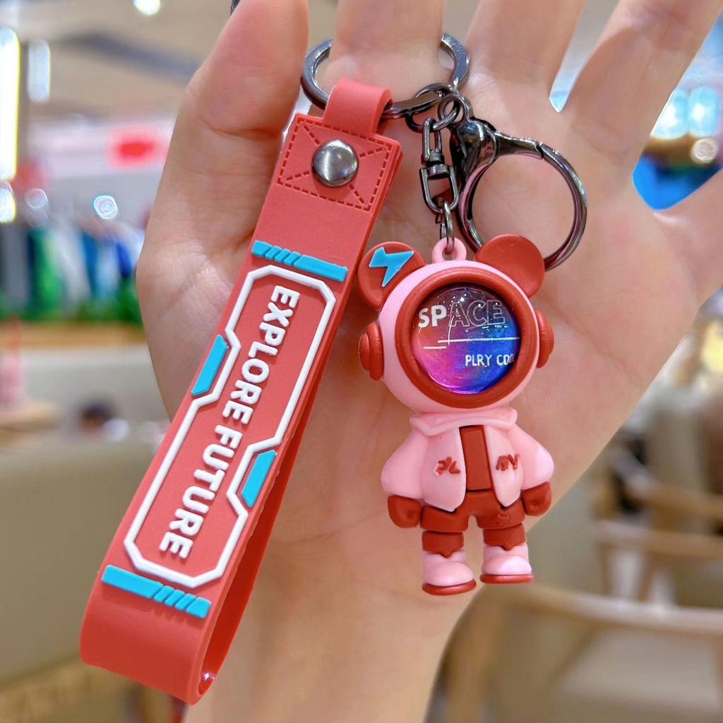 6cm Cartoon Lightning Bear Keychain Cute Astronaut Bear Doll Keyring Bag Pendant Couple Car Keyholder Creative Bag Charm Accessories