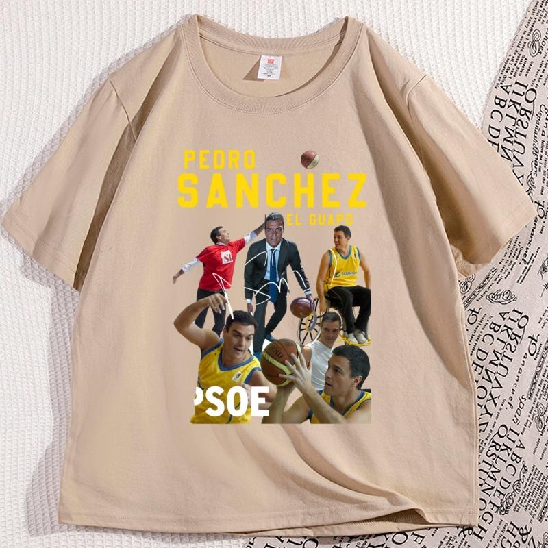 Pedro Sanchez Spagna PSOE Maglietta in Cotone Uomo Donna Casual Manica Corta Magliette Vintage Girocollo Maglietta Top con Fantasia Oversize