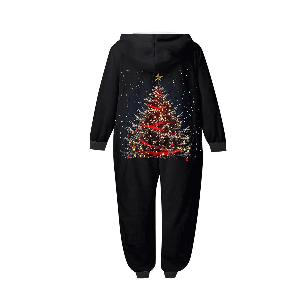 Weihnachtsdruck Eltern-Kind-Outfit Kapuzenreißverschluss Einteiliges modisches Heimanzug-Set