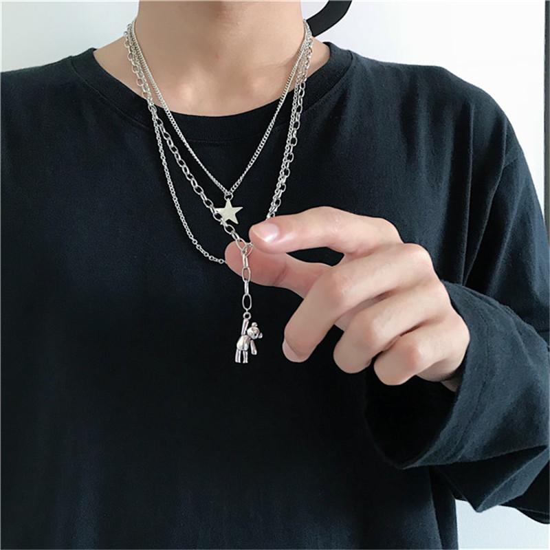 

Многослойные панк-цепи с крестом, ожерелье, крутой хип-хоп, геометрический металлический кулон с животными, ожерелья, модное колье bear