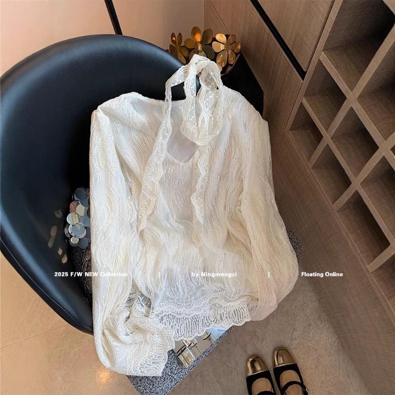 V-neck Lace Embroidered Shirt Women's Spring Wear New Super Fairy Temperament Age-reducing Top