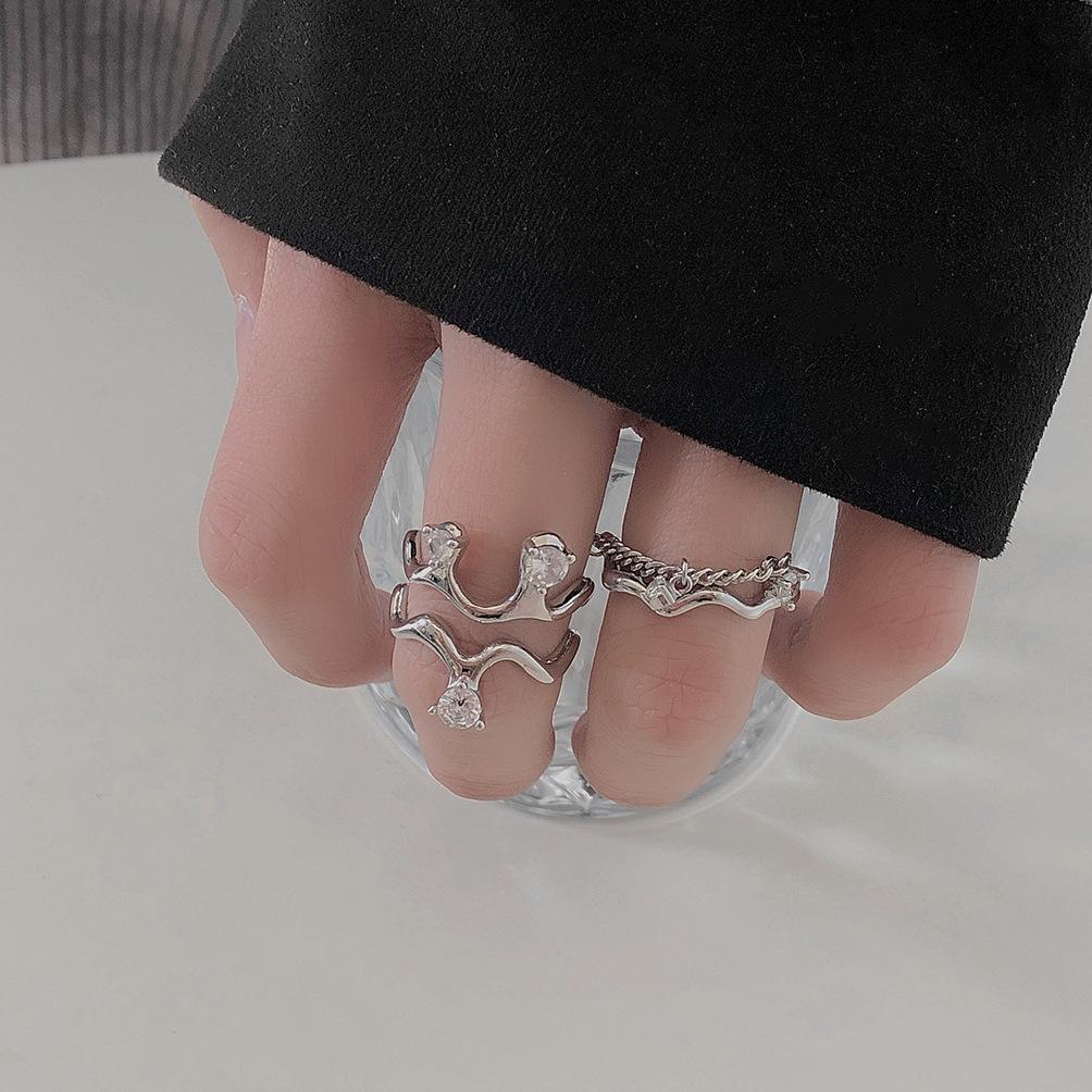 Geometric Korean Style Adjustable Ring With Zircon Inlay For Trendy Women Jewelry