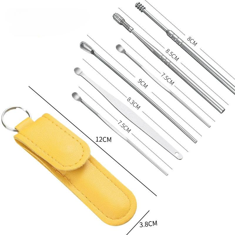 

6Pcs Ear Digging Spoon Set Long Head Spiral Spring Ear Spoon Easy Clean Stainless Steel Portable Ear Care Cleaning Tools Set жёлтый