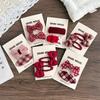 Korean Red Plaid Bow & Flower Polka Dot Fabric Hair Clips for Girls