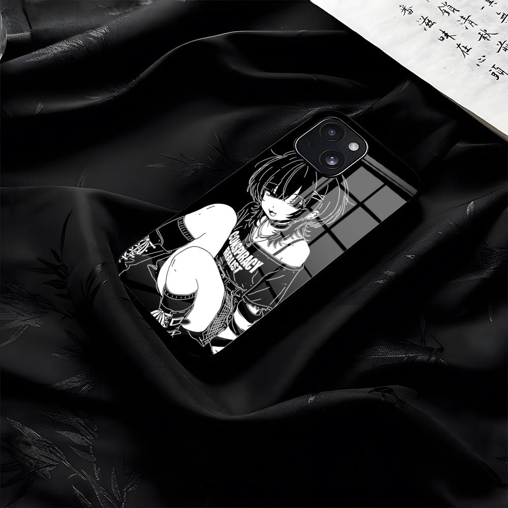 Anime Halftone Monokuro Girl Phone Case For IPhone 17 Pro Max 16 15 14 Pro Max 13 11 Plus Glass Cover