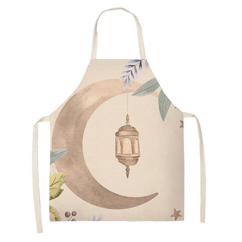 Cooking Baking Apron Eid Mubarak Mosque Printed Bib Muslim Ramadan Karim Kitchen Apron Women Star Crescent Moon Decoration