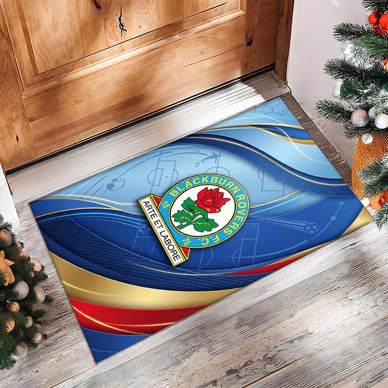 Blackburn Rovers Football Print Crystal Velvet Rug, Comfortable Water Absorbent Non Slip Indoor Floor Carpet