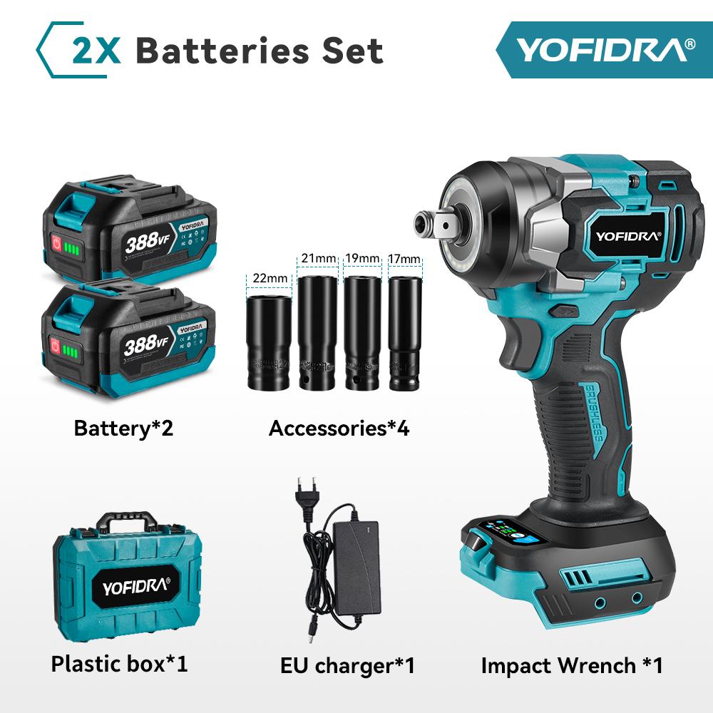 Yofidra Avvitatore a percussione elettrico senza spazzole 1/2 Avvitatore a batteria per riparazione auto 5 marce Utensile elettrico per batteria 21V