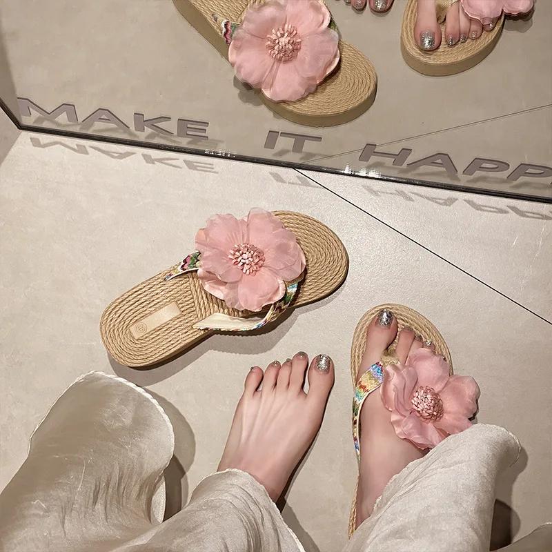 Summer Wedges Flip Flops Shoes Women Flower Thick Bottom Vacation Beach Slippers Casual Middle Hees Slides Zapatos De Mujer