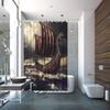 1pc Mythical Viking Dragon Ship Shower Curtain - Realistic Stormy Seas Fantasy Art with Red & White Striped Sails, Durable Pol