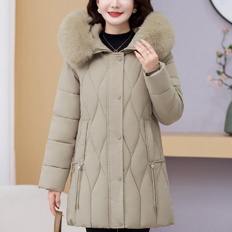 Winter Jackets Middle Age Woman Plus Size Outerwears Hooded Faux Fur Collar Thick Warm Casual Winter Coat Female Parkas