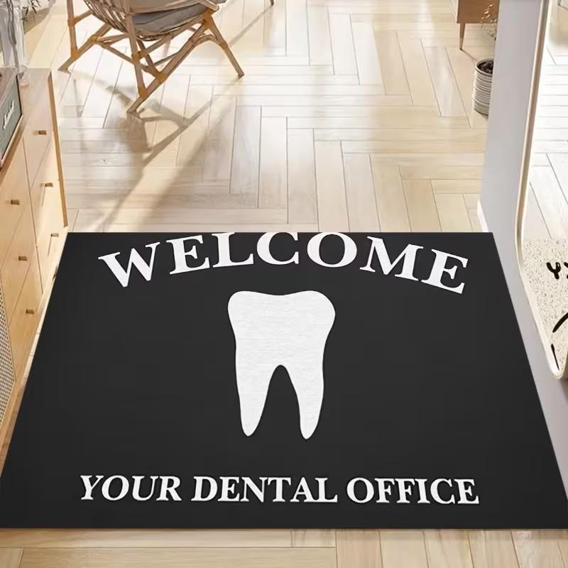 Black and White Floor Mat with Teeth and Dental Dental Clinics Home Entrances Machine Washable Indoor and Outdoor Floor Mats