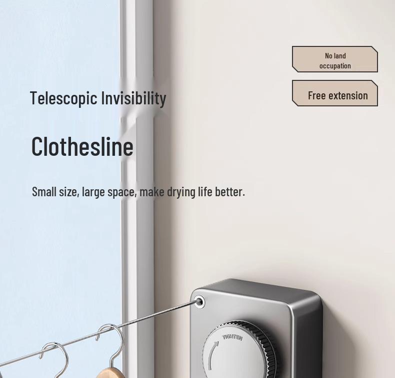 Indoor Retractable Clothesline - Invisible, No-Punch Installation for Bathroom or Balcony