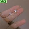 Sterling Color Korean Basic Minimalist Crystal Stone Flower Plating 14K Gold Color Stud Earrings Women Stylish Fashionable Classic Bridal