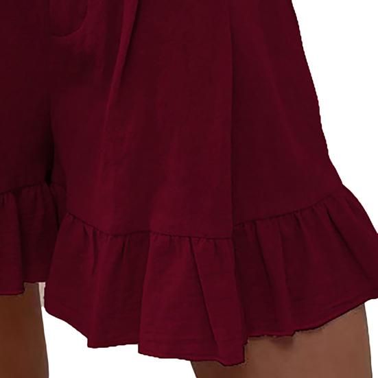 Women Shorts Flounce High Waist Solid Color Loose Fit Summer Short Pants for Home