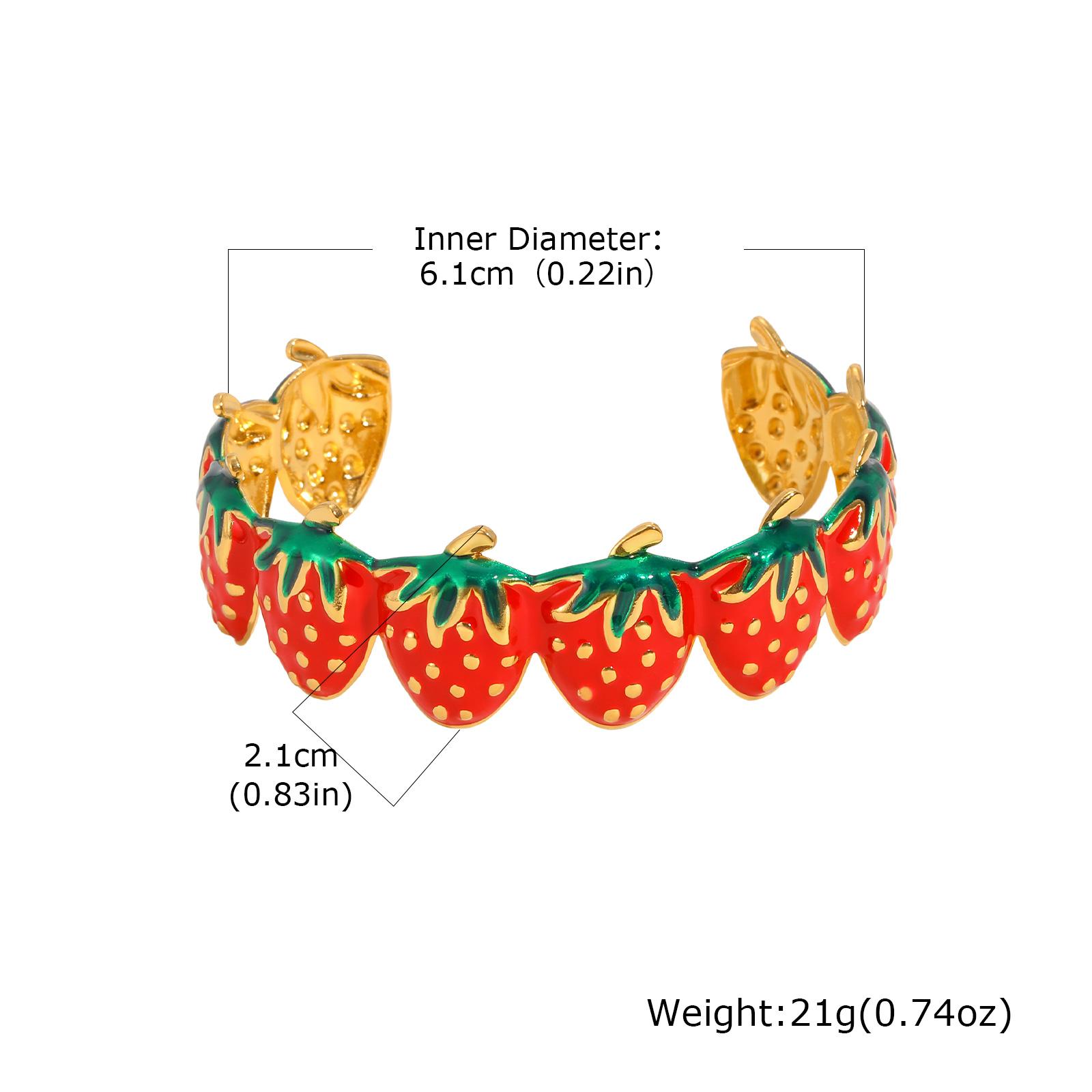 

Fashion Cute Fruit Strawberry Stainless Steel Open Bracelet Red Dripping Oil Design Bangle Daily Party Jewelry Gift for Women