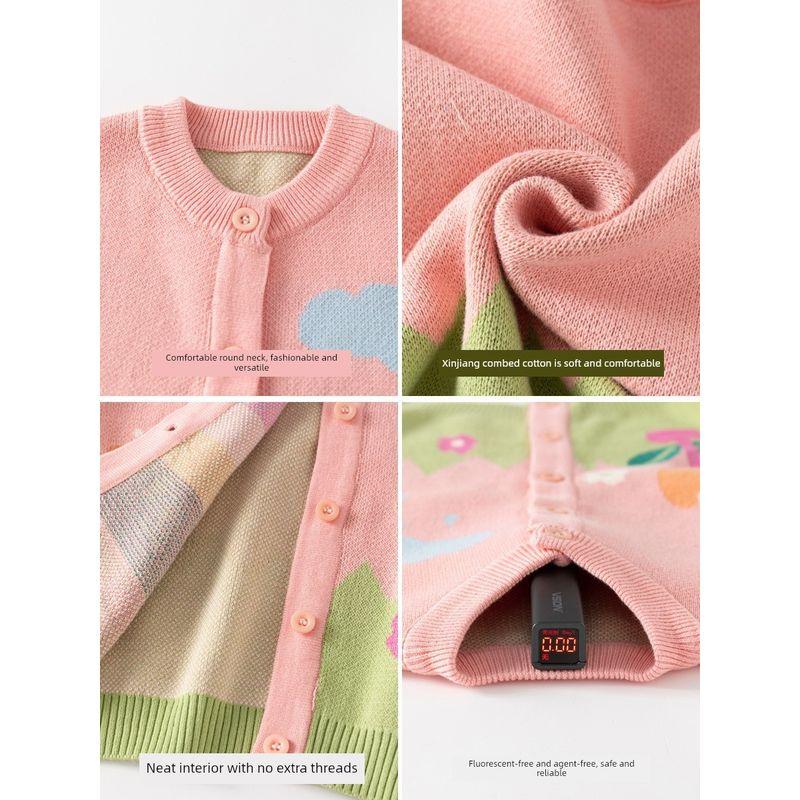 Girls' Round Neck Knitwear, Kidsren's Knitwear Cardigan, Spring and Autum Kidsren's Clothing, Flower Baby Girl Knitwear Jacket, Fleece-Lined