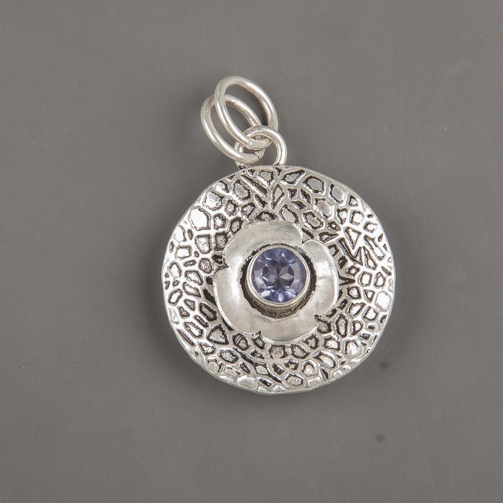 Iolite Gemstone Pendant, Handmade Silver Pendant, 925 Sterling Silver Pendant, Amazing Silver Chain Pendant For Wedding Gift