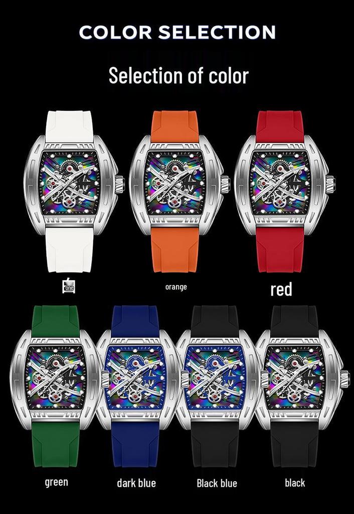 Oufanni Leuchtendes Skelett Quarz Tonneau-Uhr - Herren Freizeit Business Wasserdichte Mode-Uhr