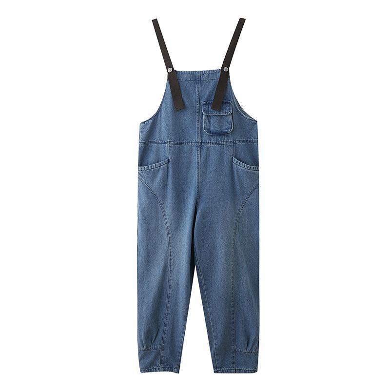 Women's Korean-Style Loose Denim Overalls: Retro Suspender One-Piece Pants for Spring