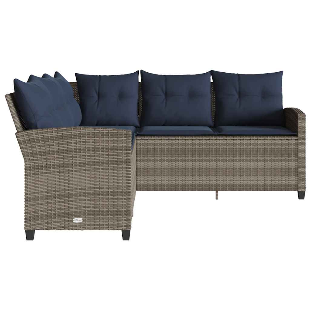 L shaped sofa with cushions grey polyrattan