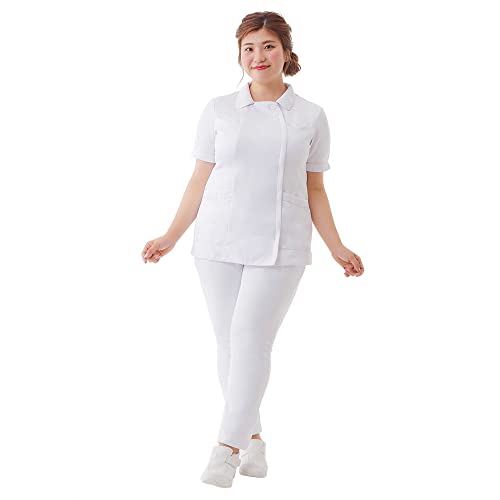 Nursery Women's Open-Collar Piping Jacket, Opaque, Stretch, Medical/Nursing Coat, Size Small, White/Pink, 769112A