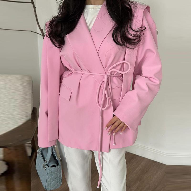 Γυναικείο Μπλέιζερ Πέτο Ζώνη Δέσιμο στη Μέση Σακάκι Κοστούμι Φαρδύ Καθημερινό και για Μετακινήσεις Σακάκι 2025 Άνοιξη/Καλοκαίρι Μακρυμάνικο Λεπτό Παλτό