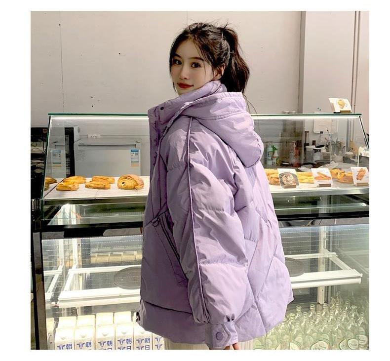 Women's Autumn and Winter Coat Thickened Hooded Short Loose Large Pocket Slim Warm Coat