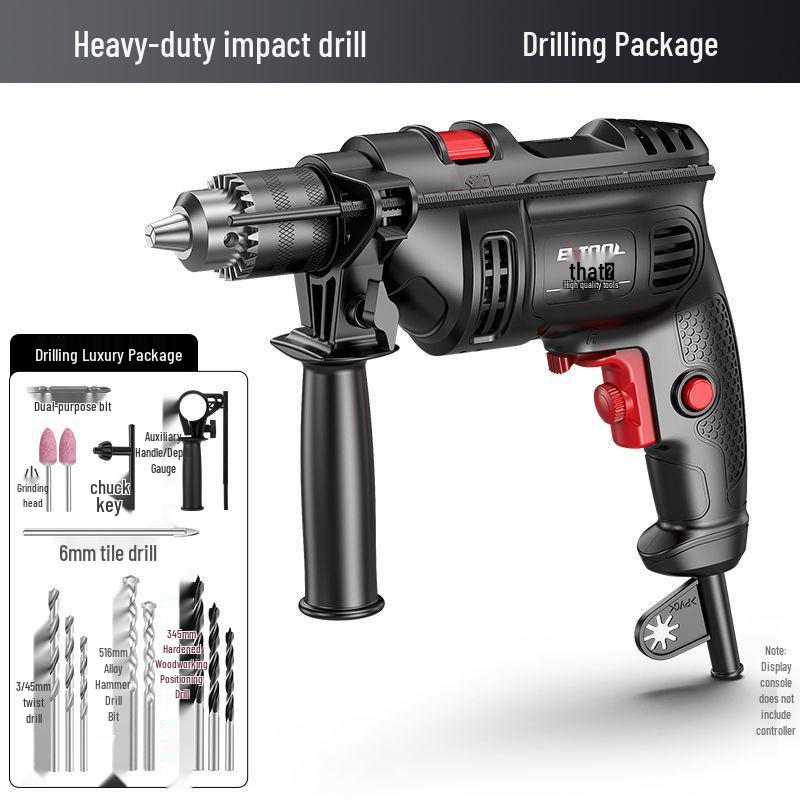 220V Multifunction Handheld Electric Drill & Screwdriver with Pistol Grip, Hammer & Power Tool Functions.