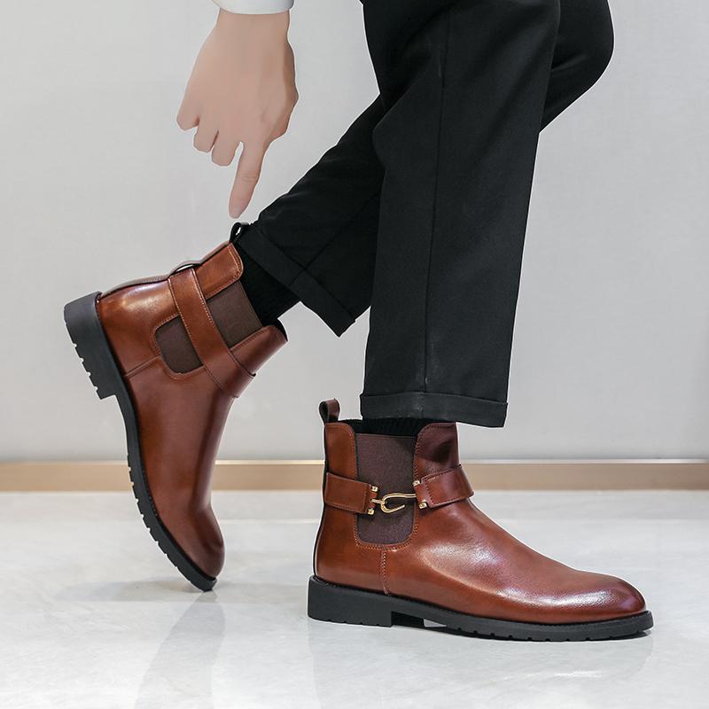 Boots Men Black Brown Double-layer Cowhide European and American Business Office Chelsea Boots Size 38-46 Men Boots