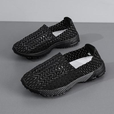 Été Noir Tresse Faite Main Chaussures de Plage Femmes Noir À Enfiler Grande Taille Espadrilles Décontractées Multicolore Baskets de Tennis